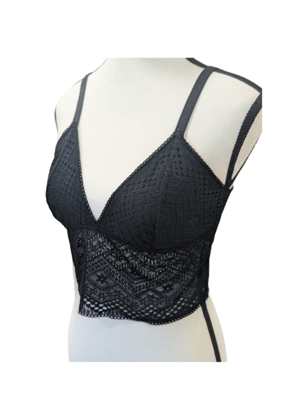 Auden Longline Bralette Black Lace Festival Boho Minimalist Lingerie Soft Cup M